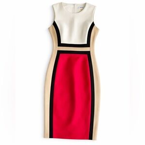 Calvin Klein Cream and Red Colorblock Midi Dress